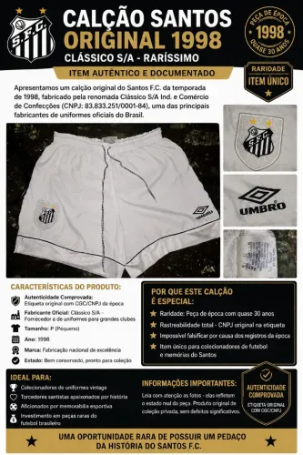 Calção Santos Original Umbro 1998