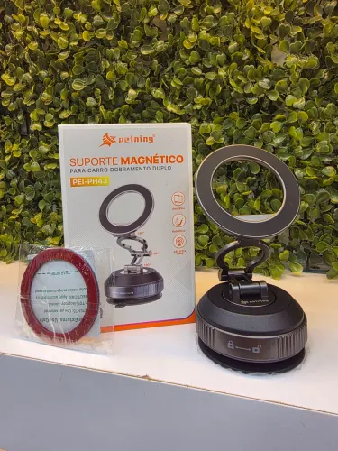 Suporte Magnético Premium para Carro com Rotação 360° e Ajuste Duplo