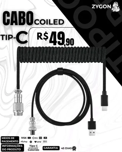 [NOVO] Cabo Premium USB Tipo-C Coiled / Enrolado - Garantia 45 Dias