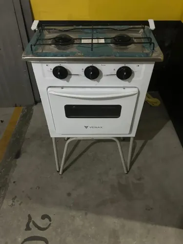 Fogão Portátil Branco, Marca Venax, modelo 226 TV Gemini, 2 Bocas, mesa inox, forno 22,4l