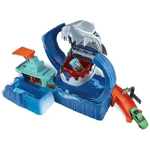 Pista Hot Wheels e veículo City Robô Tubarão