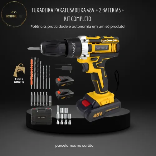 FURADEIRA PARAFUSADEIRA 48V + 2 BATERIAS + KIT COMPLETO