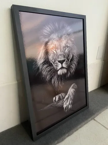 Quadro Decorativo Leão Preto E Branco - 42x60cm