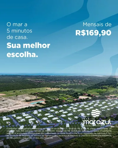 LANÇAMENTO: Loteamento MAR AZUL: PERTINHO DE BARRA NOVA CASCAVEL CEARÁ