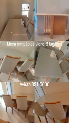 Mesa de vidro com 6 cadeiras