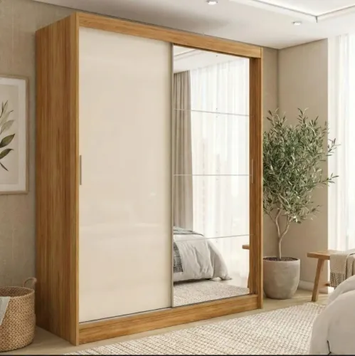Guarda-Roupa Casal com Espelho 2 Portas de Correr e 4 Gavetas 100% MDF (LACRADO)