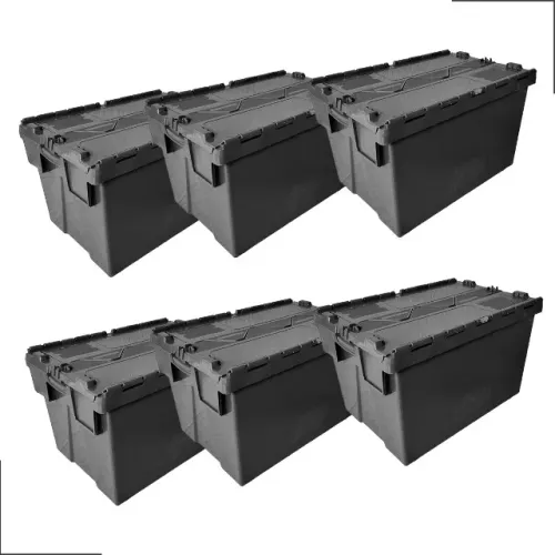 Kit de 6 Caixas Organizadoras 65l Plástica Resistente Industrial Basculante