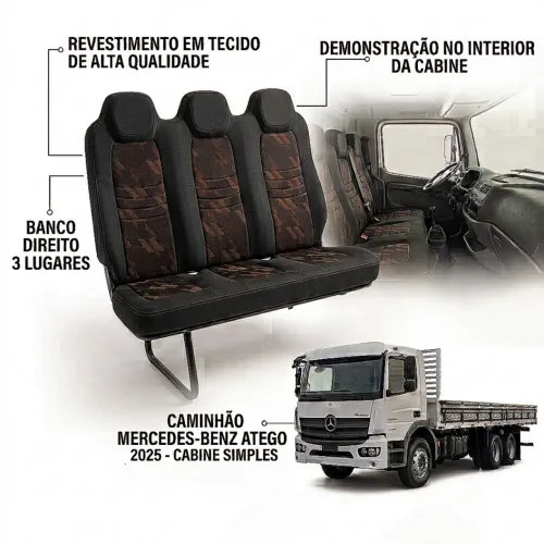 Banco Direito 3 Lugares Mercedes-Benz Atego 2025 Cabine Simples - Original Com Capa
