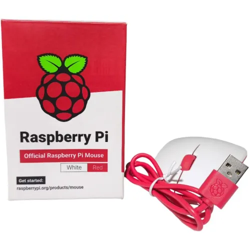 Mouse Óptico Oficial Raspberry Pi - USB - Branco e Vermelho
