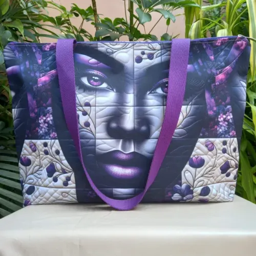 Bolsa Estampa Afro Roxa com necessaires