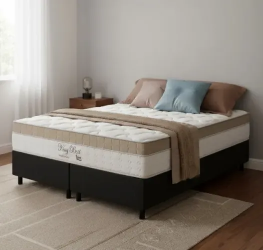 Cama Box Queen Confort Prime D28 Molas Ensacadas com Base Preta
