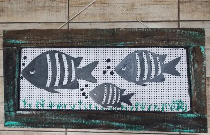 Quadro de madeira decorativo - PEIXES.