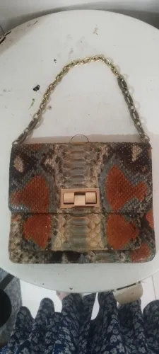 Bolsa Laura Lima Couro Texturizado Corrente Dourada Vintage