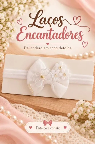 Tiara branca com laço e pérolas