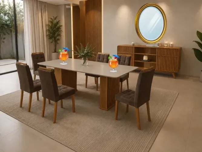 Mesa Jantar 180x90 C/6Cadeiras Estofadas. Produto Novo Direto de Fábrica P/Sua Casa.