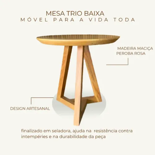 Mesa De Madeira Maciça Peroba Rosa 60x60cm