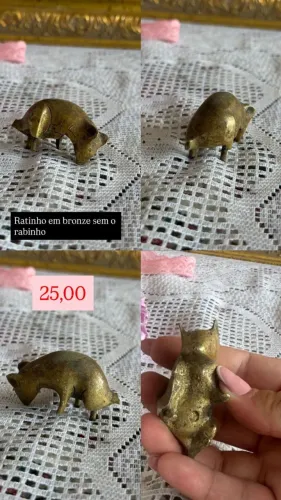 Escultura ratinho de bronze com defeito no rabinho