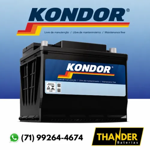 Bateria Carro Kondor 60Ah - 12 Meses de Garantia - Fox/Sandero/Corsa