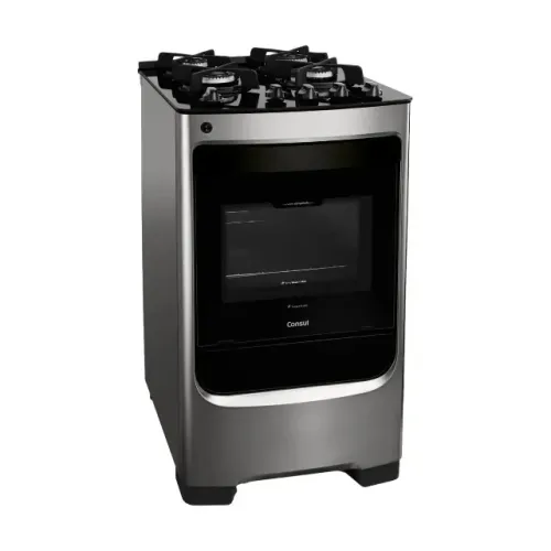 Fogão Consul 4 Bocas Inox com Mesa de Vidro e Grade de Ferro Fundido