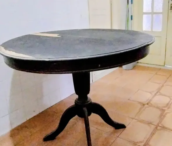 Mesa colonial redonda/oval extensível + 4 cadeiras - madeira maciça (para reparo)