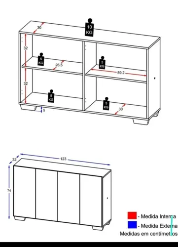 Rack/Aparador Buffet 4 Portas Preto