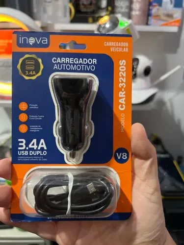 Carregador automotivo 2 saídas e cabo v8