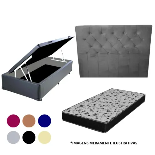 Cama Box Baú Solteiro + Cabeceira Capitonê + Colchão D33 (Altura: 20cm)