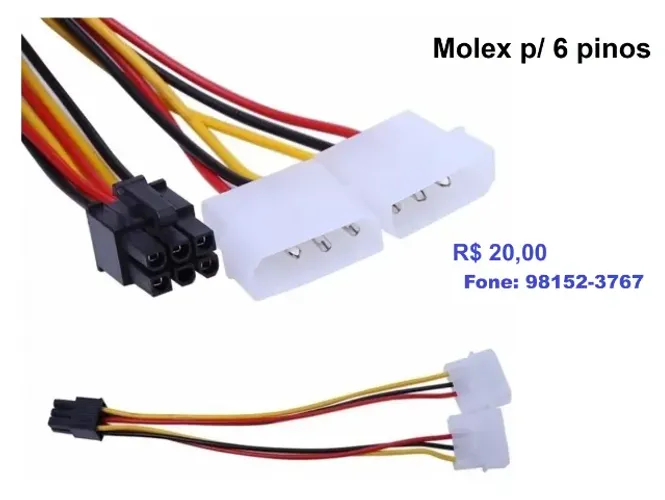 Cabo molex / sata p/ 6 ou 8 pinos placa de vídeo *taxa entrega