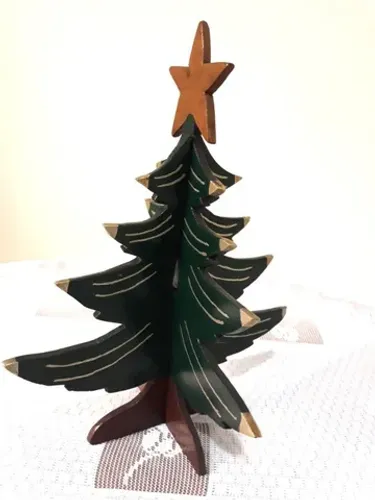 Enfeite Mini Pinheiro de Natal em Madeira Decorativo