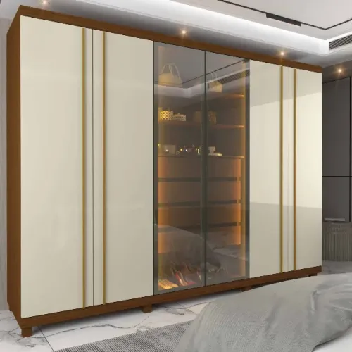 Roupeiro Absolut New 6 Portas Castanho.Off white Frete Grátis - Até 12x S/ Juros