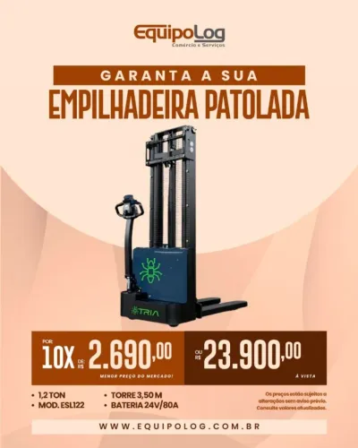 Empilhadeira Elétrica Patolada 1,2 ton Nova
