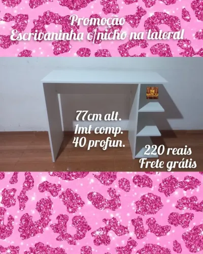 Escrivaninha com nicho na lateral - Branca - 1m - Frete Grátis