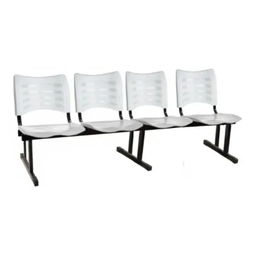 Cadeira Longarina Plástica 4 Lugares Cor Branco Estrutura Reforçada Conforto 34193