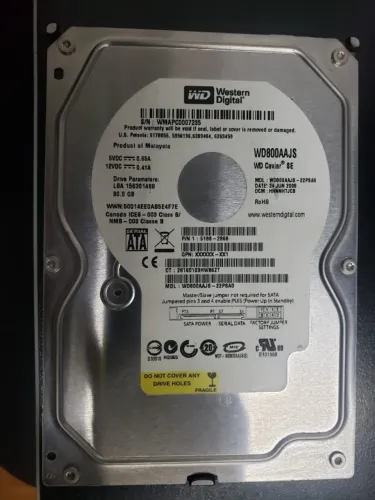 HD. WD800AAJS LBA 156301488 80.0 GB 60,00