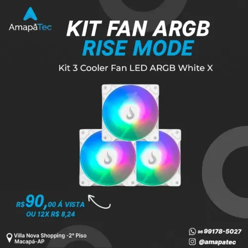 Kit com 3 Ventoinhas Rise Mode X 120mm Led ARGB Branco