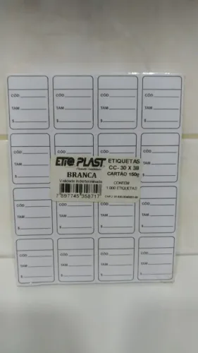 Etiquetas Branca Etio Plast - 30 x 38 - Cartão 150g