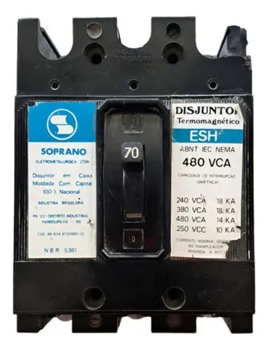 Disjuntor Caixa Moldada Soprano 70a 480vca