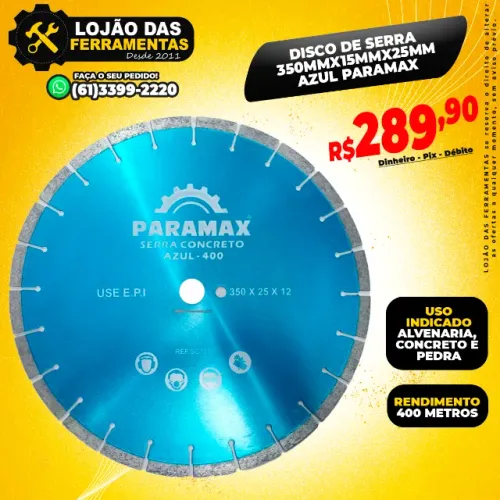 Disco de Serra Para Concreto 350mmx15mmx25mm Azul Paramax