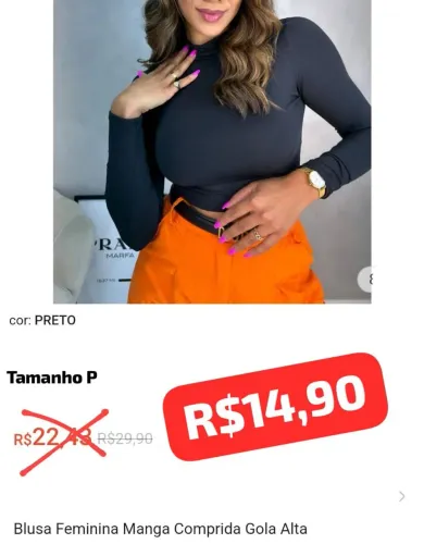 Blusa Feminina Manga Comprida Gola Alta - preto - tamanho P