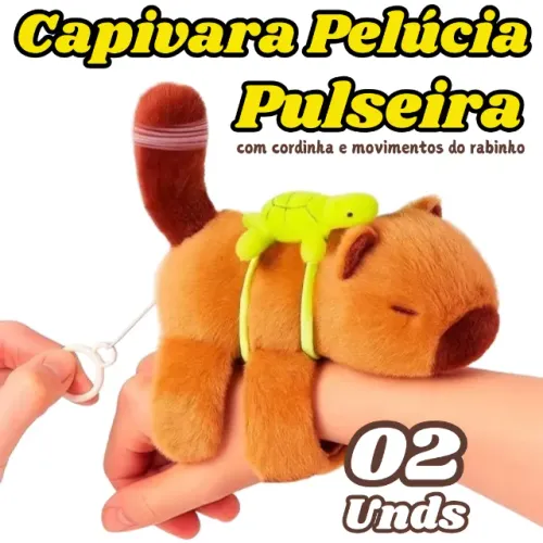 Capivara Agarradinha Pelúcia Pulseira Fofa de Braço com Movimento do Rabinho por corda