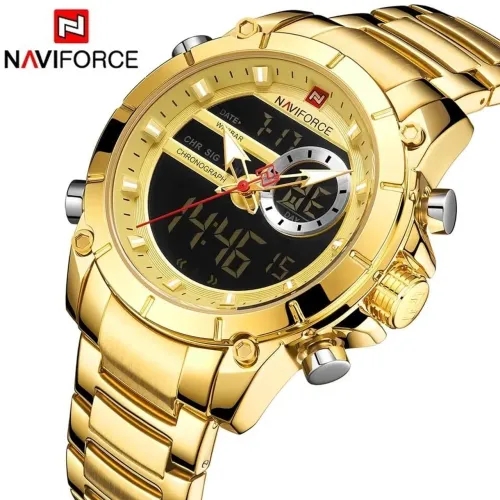 Relógio Masculino Naviforce Dourado Analógico Digital