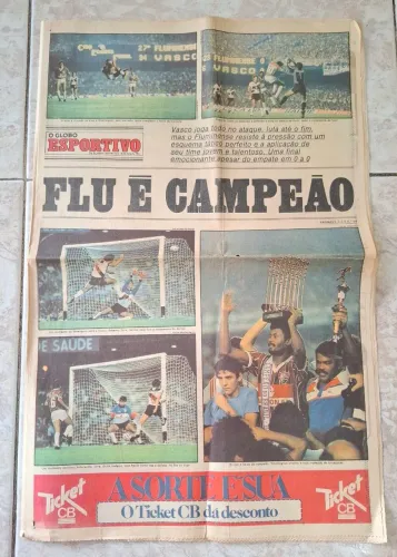 Jornal O Globo Esportivo de 28/05/84 Fluminense Campeão Brasileiro 1984 com Pôster