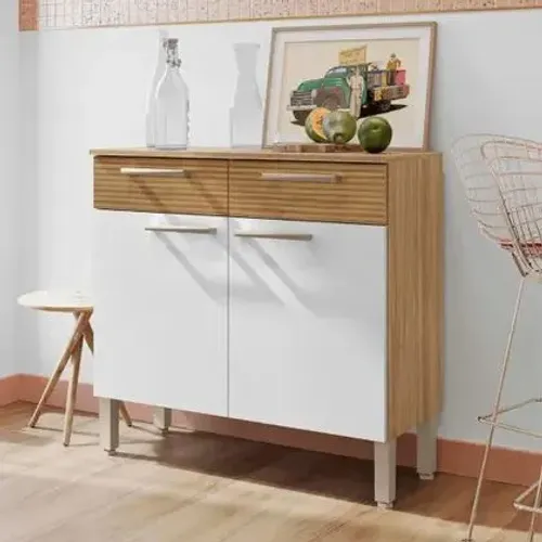 Balcão De Cozinha Ambiente Nala Freijó Supremo Ripado 2 Portas 2 Gavetas<br>