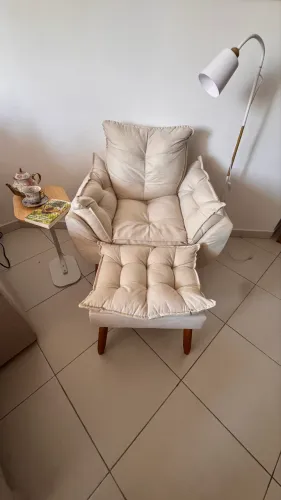 Kit Cantinho da Leitura - Poltrona com Puff + Luminária de Chão + Mesinha de Apoio