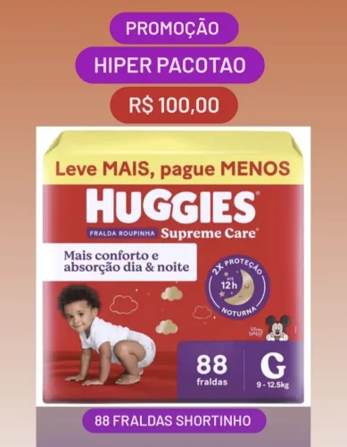 Fraldas Huggies Supreme Care G - Pacotao com 88 Fraldas 