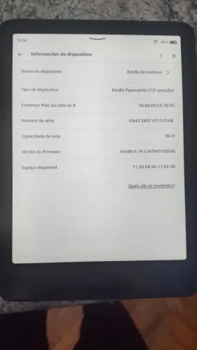 Kindle SA568B Paperwhite de 12ª Geração (16 GB).