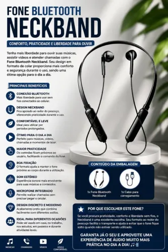Fone bluetooth de pescoço com.otima qualidade e comforto