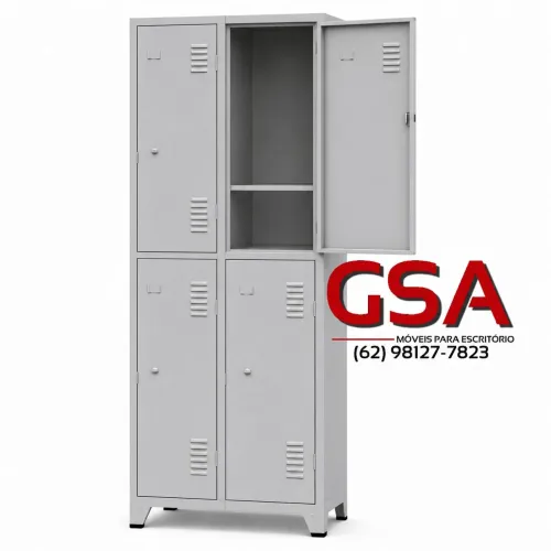 Roupeiro de aço 4 portas grandes com divisória em 6x no cartão 