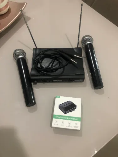 Microfone 2 sem fio marcar soundpro + wireless áudio receiver
