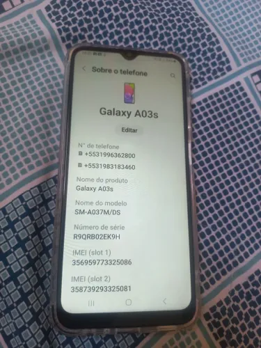 Smartphone Samsung galaxy a03s 64gb 4 de RAM td. funciona c/ capa e pelicula